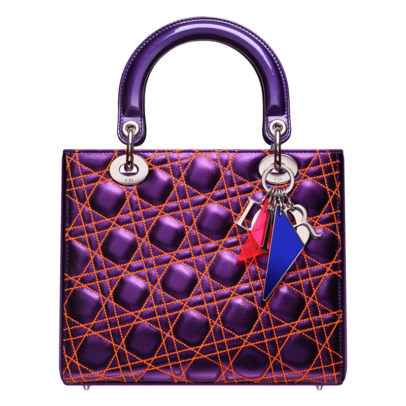 M0550PAMD M938 Metallic pelle viola borsa Lady Dior con arancia